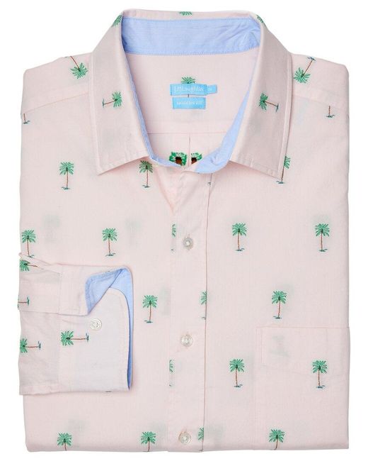 J.McLaughlin Pink Palm Tree Gramercy Modern Fit Shirt for men