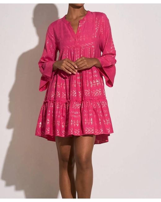 Elan Pink Lurex Tiered Arrow Dress