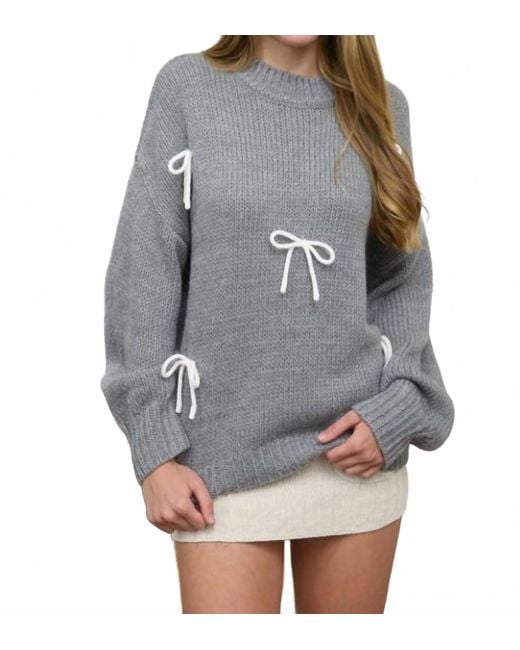 Blu Pepper Gray Bow Long Sleeve Pullover Sweater