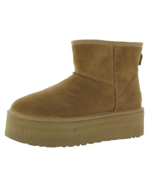 Ugg Green Classic Mini Platform Suede Round Toe Ankle Boots