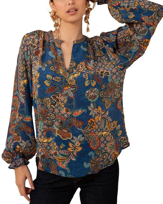 Hale Bob Blue Maisie Silk Blouse