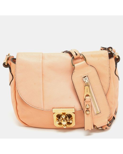 Chloé Natural Peach Leather Elise Neo Folk Shoulder Bag