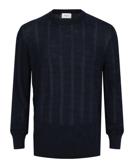 Bally Blue Vertical-Pattern Cashmere Sweater for men