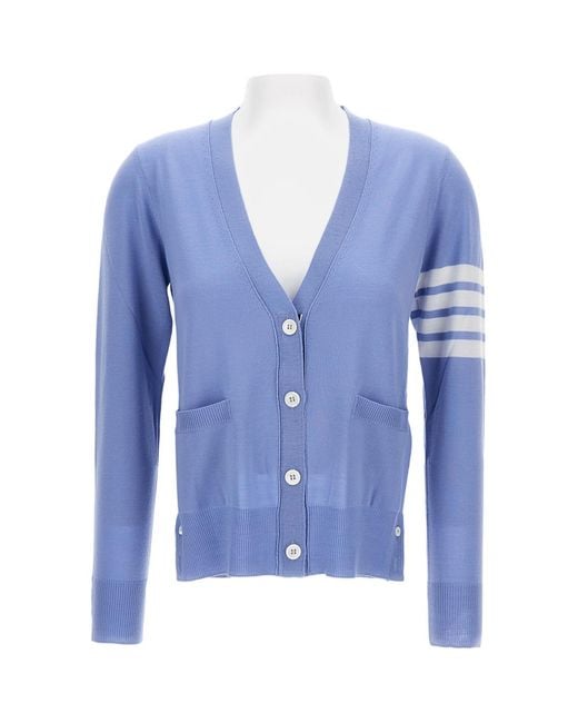 Thom Browne Blue Cardigan V Neck Light Merino Wool