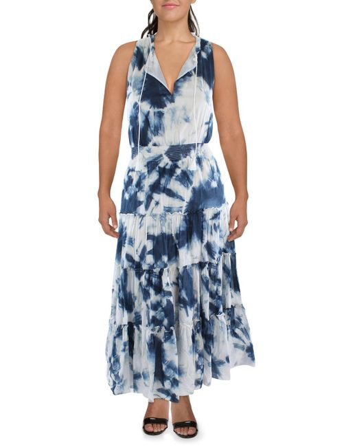 Lauren by Ralph Lauren Blue Tie-dye Ruffled Maxi Dress