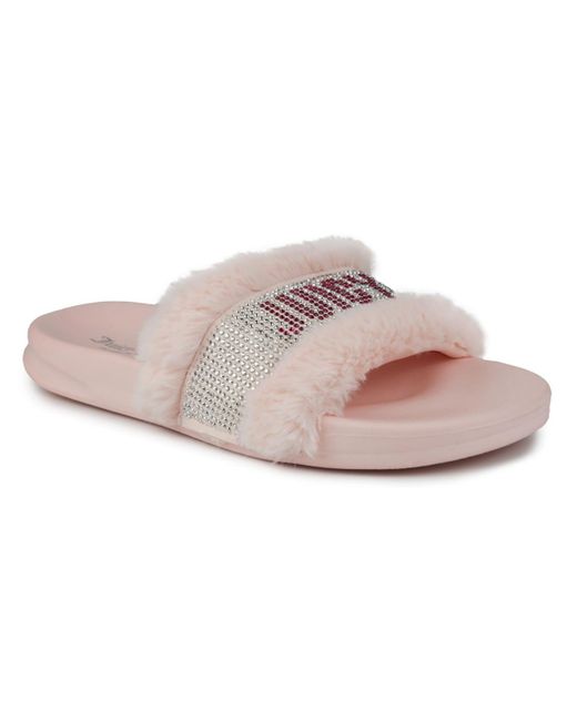 Juicy Couture Pink Steady Faux Fur Rhinestones Slide Sandals