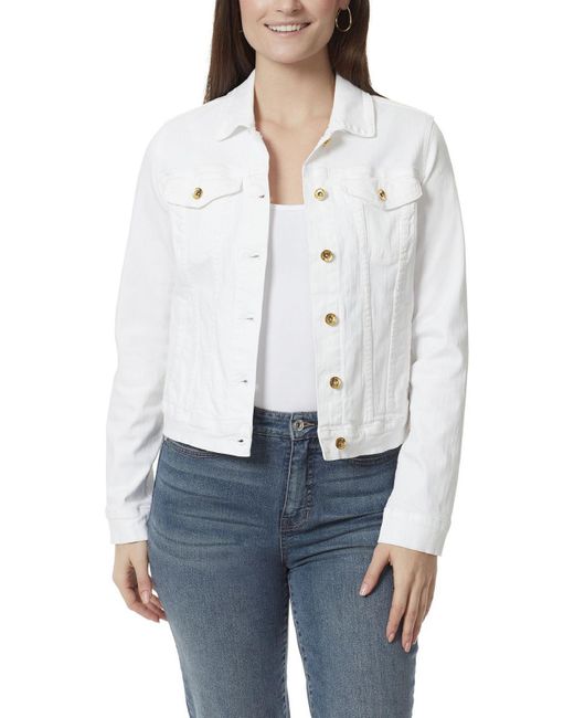 Anne Klein Essential Jean Denim Jacket in White | Lyst