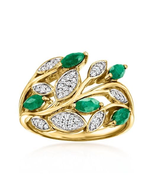 Ross-Simons Green Emerald And Topaz Leaf Ring
