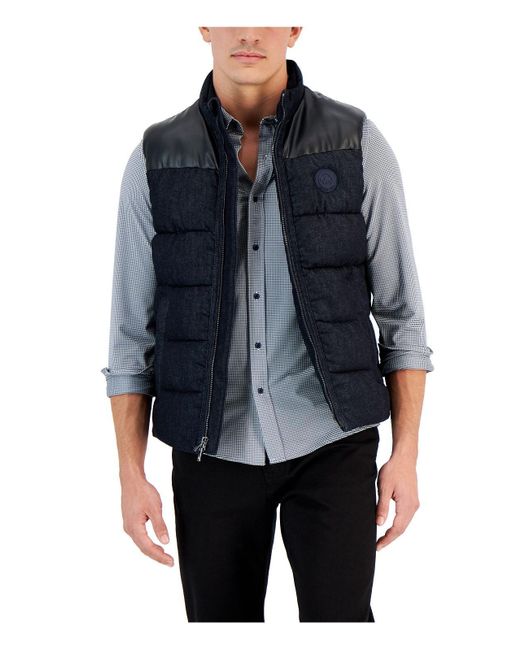Michael Kors Blue Faux Leather Trim Puffer Vest for men