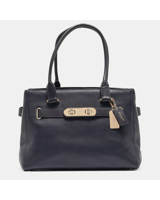 COACH Blue Navy Leather swagger 33 Tote