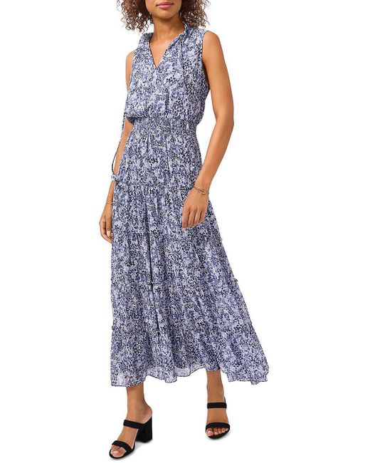1.STATE Blue Tie Neck Long Maxi Dress