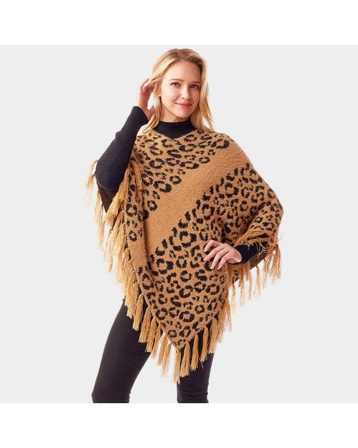 TRUEDAMES Brown Leopard Patterned Poncho