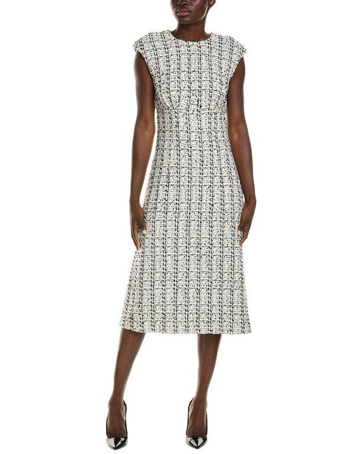 St. John White Plaid Tweed A-line Dress
