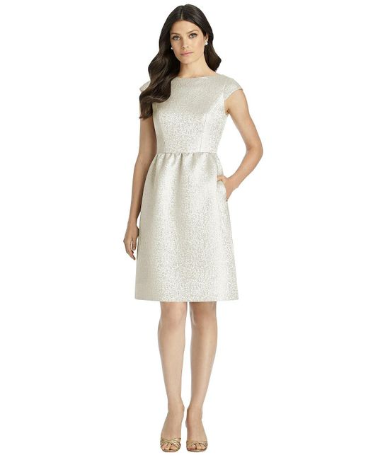 Dessy Collection White Full Midi Natural Waist Cap Sleeve Dress