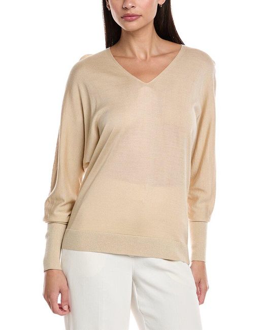 Lafayette 148 New York Natural V-Neck Dolman Wool & Silk-Blend Sweater