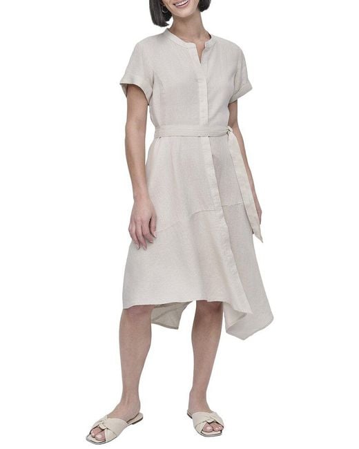 dkny ladies linen dress DKNY Women's Linen-Blend TIE BACK MAXI Dress in Pebble