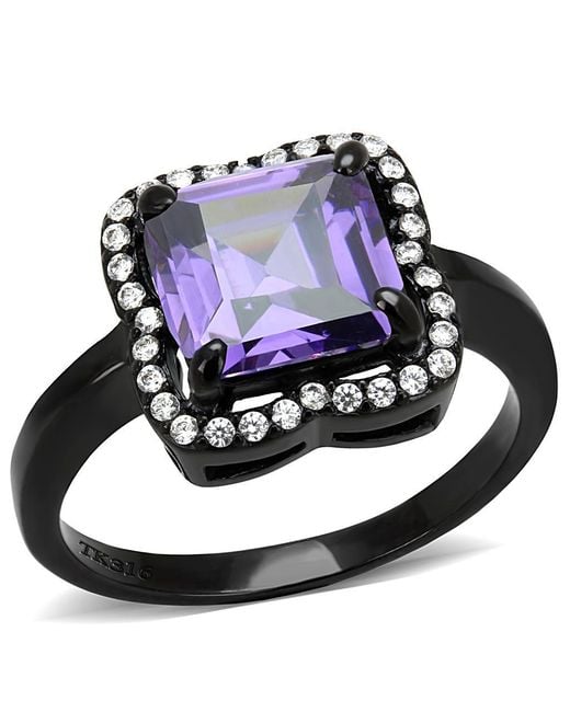 Fashnzfab Women's Blue Ip(Ion Plating) Stainless Steel Ring With Aaa Grade Cz