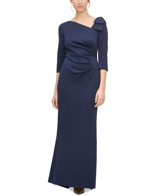 Jessica Howard Blue Petites Ponte Shirred Evening Dress