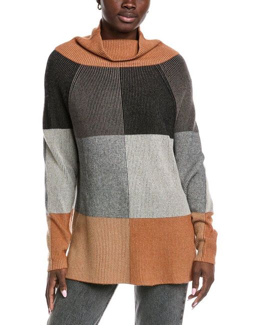 Autumn Cashmere Gray Checkerboard Funnel Cashmere & Wool-Blend Tunic