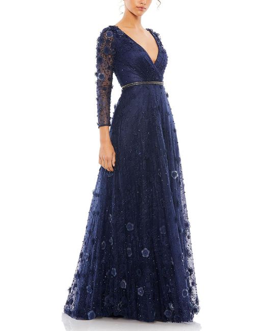 Mac Duggal Floral Lace Evening Dress in Blue | Lyst