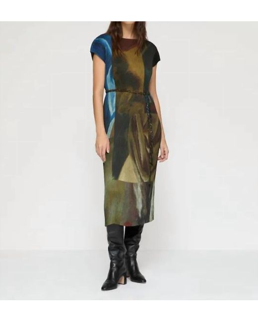 Lafayette 148 New York Green X Save Venice Print Recycled Satin Plissé Midi Dress