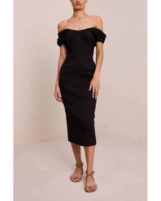 A.L.C. Black Nora Linen Midi Dress