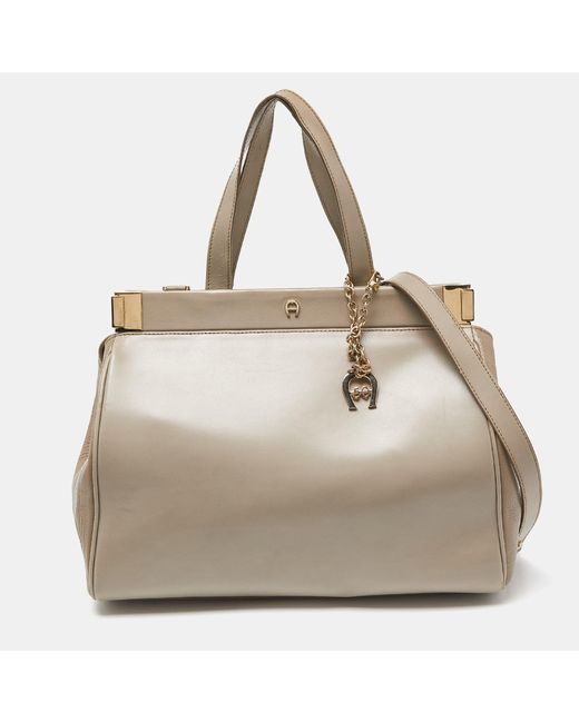 Aigner Natural Leather Frame Tote