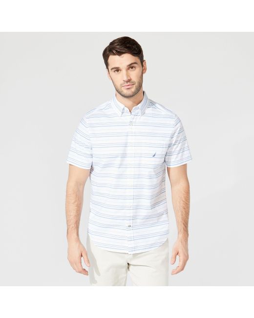Nautica White Big & Tall Striped Short Sleeve Shirt for men