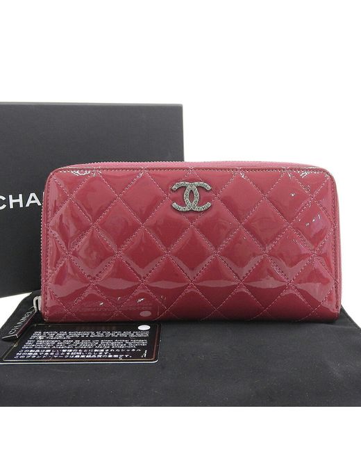 Chanel Red Zip Around Wallet Patent Leather Wallet (pre-owned)