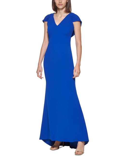Calvin Klein Blue Knit Capelet Sleeve Evening Dress