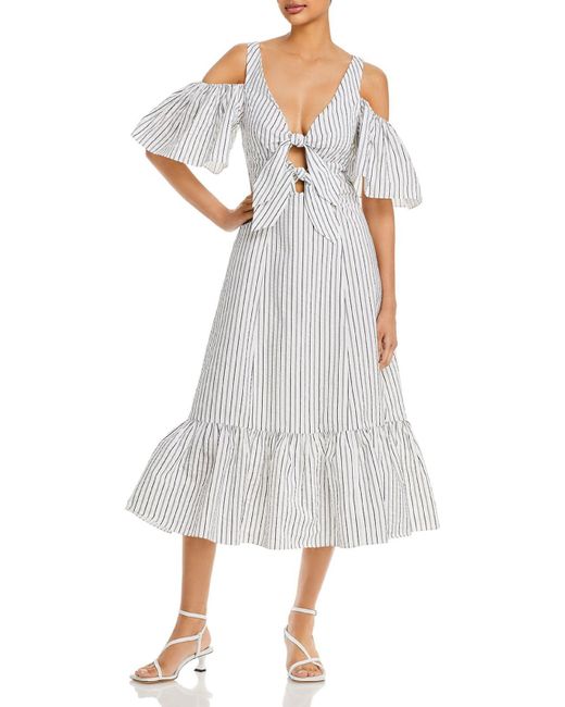 Cinq À Sept Striped Ruffled Midi Dress in Gray | Lyst