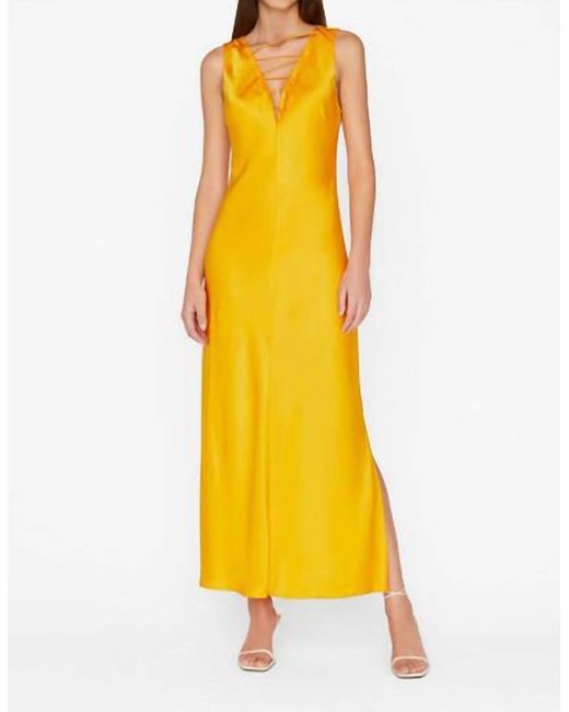 FRAME Yellow Lace Front Midi Dress