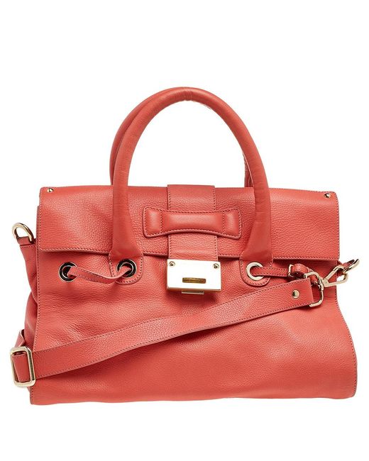 Jimmy Choo Red Coral Leather Rosalie Satchel