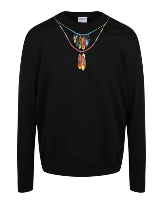 Marcelo Burlon Black Feathers Necklace Crewneck Sweatshirt for men