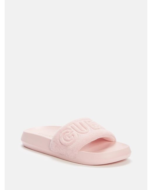Guess Factory Pink Paxtons Terry Cloth Pool Slides