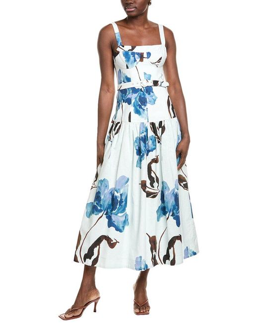 Nicholas Blue Lidia Linen Blend-Midi Dress