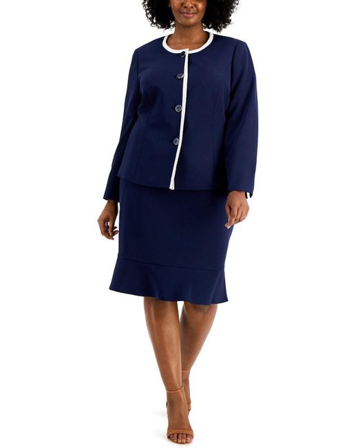 Le Suit Blue Plus Office 2pc Skirt Suit