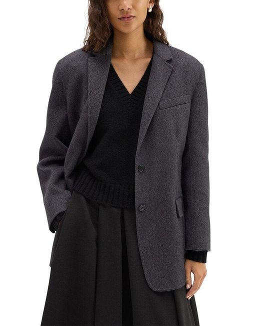 Theory Black Oversized Wool & Cashmere-Blend Tailor Jacket
