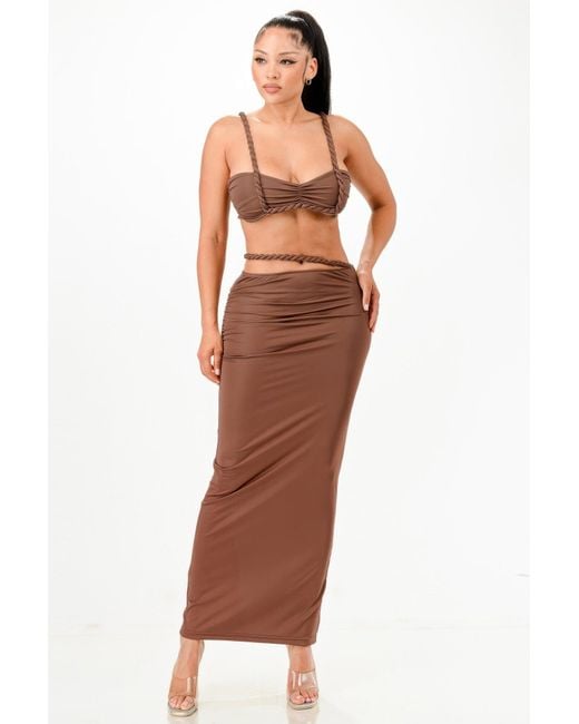 TRUEDAMES Brown Cord Top And Skirt Set