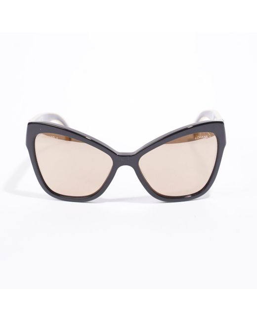 Chanel Brown Cat Eye Sunglasses / Gold Acetate 135mm