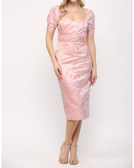 Fate Pink Puff Sleeve Jacquard Dress