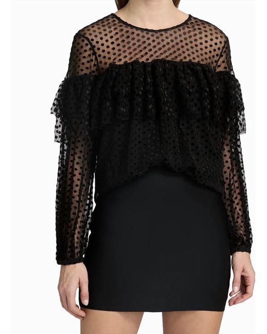 Ba&sh Black Mesh Raff Swiss Dot Ruffle Blouse