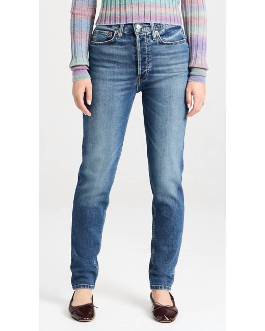 Re/done Blue High Rise Skinny Jeans