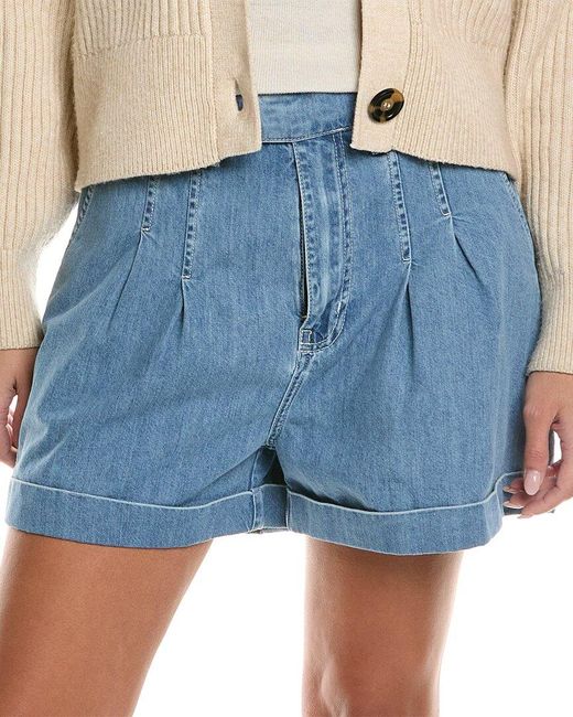 FRAME Blue Pleated Wide Cuff Short
