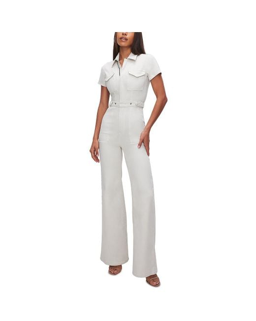 GOOD AMERICAN White Denim Wide Leg Jumpsuit