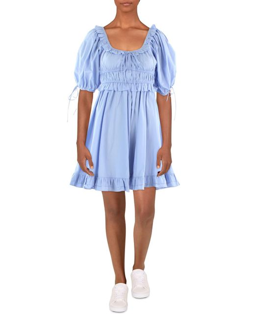 En Saison Blue Puff Sleeve Short Mini Dress