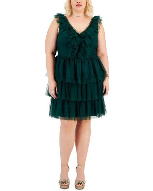 City Studios Green Plus Tulle Midi Cocktail And Party Dress