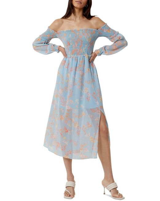 French Connection Blue Off-the-shoulder Floral Print Midi Dress