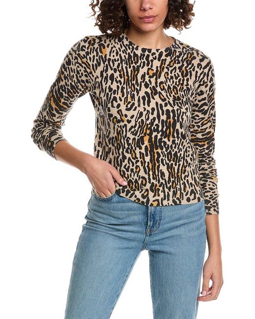 Minnie Rose Blue Leopard Cashmere-blend Sweater