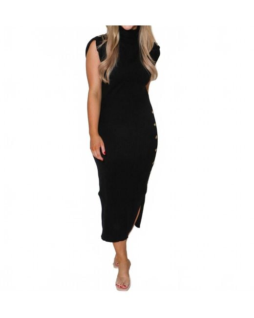 Thml Black Turtleneck Midi Dress With Button Details